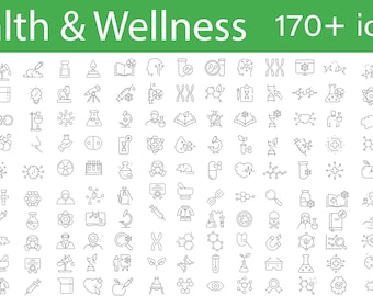 170+ Health Wellness Icons Set, Science Medical Icon Bundle, SVG Vector Pack