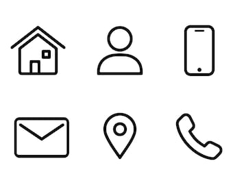Pacote de ícones SVG para casa, telefone, e-mail e localização, ícones de interface do usuário com contorno, download digital.