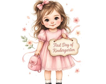 Jardin d'enfants Coquette PNG | Clipart écolière rose | Illustration kawaii du premier jour de la rentrée