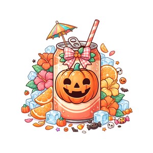 Summerween PNG, Vintage frisdrankblikje Halloween sublimatie, Kawaii Coquette zomer digitale download