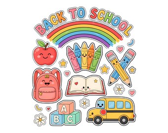 Kindergarten Back To School Design, Kawaii Supplies Clipart, Preschool Teacher Shirt Graphic Download