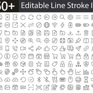 150+ Editable Line Stroke Icons, UI Icon Set, SVG Vector Bundle, Cricut Ready