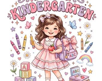 First Day of Kindergarten Girl PNG | School Girl Coquette Design | Sublimation Download
