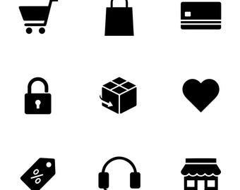E-commerce Icon Bundle, Modern Online Shopping Vector Symbols, Store UI UX Assets