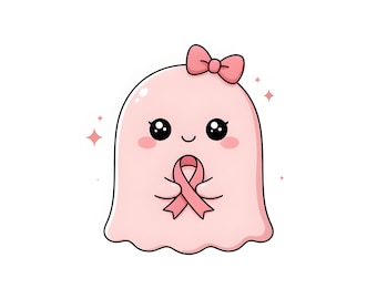 Fantasma rosa PNG | Clipart kawaii de Halloween | Conscientização sobre o câncer de mama