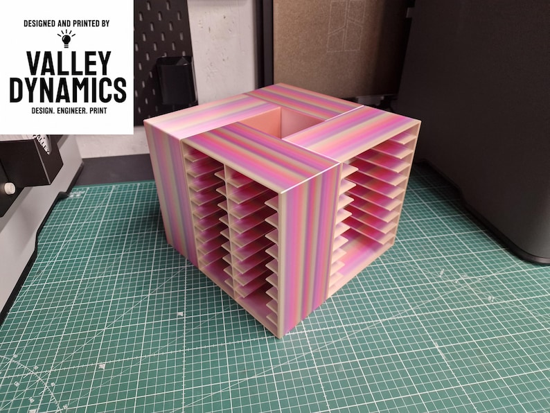 A custom tray holder for diamond art storage we designed and printed. Custom colourways can be requested in a variety of colour changing styles.