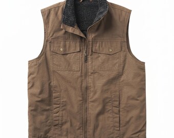 Gilet da lavoro da uomo in tela robusta, fatto a mano, con fodera in sherpa - Taglia S, Nero - Gilet multiuso da lavoro