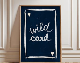 Playing Card Print: Wild Card, Navy Blue Wall Art (Digital Download)