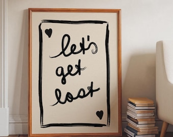 Let's Get Lost Print: Hand Drawn Typography Poster, Playing Card Print (Digital Download - Vertical)