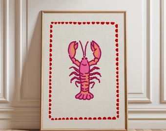 Colourful Lobster Print: Nautical Wall Art, Beach House Decor (Digital Download, Vertical)