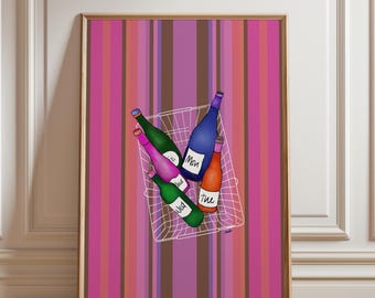 Wine Lover Print: Colourful Bar Cart Wall Art (Digital Download - Vertical)