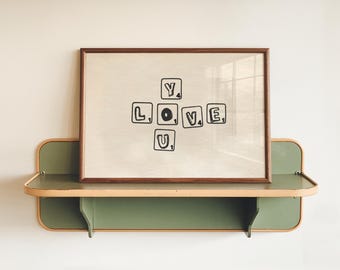 Love You Print: Hand Drawn Scrabble Tile Art - Digital Download
