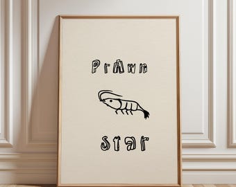 Prawn Star Print: Funny Coastal Wall Art,  Kitchen Art (Digital Download - Vertical)