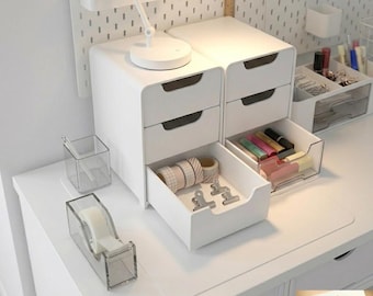 White 3-Tier Mini Desktop Storage Drawers - Aesthetic Desk Organization