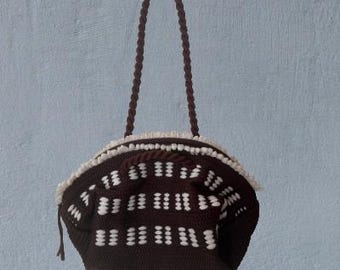 Vintage 1940s Handmade Cord Purse: Convertible Strap, Brown Gimp Handbag