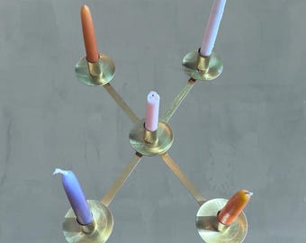 Vintage Brass Modular Candle Holder – Mid Century Atomic Candelabra Centerpiece