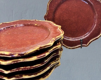 Bombay Company Tudor Salad Plates Set, Embossed Scalloped Edge Stoneware (Set of 6)