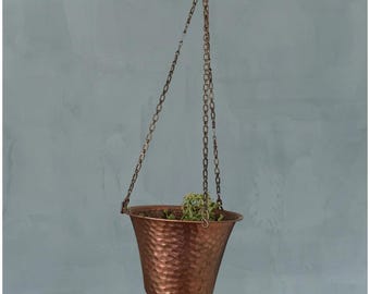 Maceta colgante vintage de latón martillado – Maceta india de mediados de siglo de la década de 1970