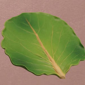 Signed Patricia Garrett Cabbage Leaf Plate, Vintage Majolica Trompe L'Oeil Art