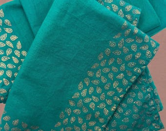 Servilletas con estampado de bloques de madera verde, juego de 6 - Mantelería floral 100% algodón, decoración bohemia de inspiración india, servilletas reutilizables y ecológicas.