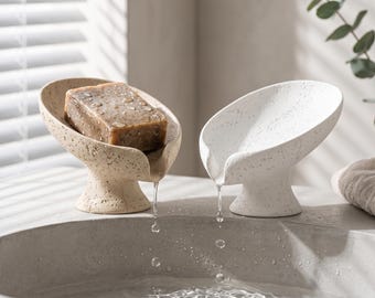 Travertine Lotus Leaf Soap Dish, Minimalist Soap Holder for Bathroom Sink, Soap Saver Tray, Spa Gift for Her, Housewarming Gift