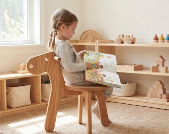 Wooden Horse Chair for Toddlers, Montessori Kids Chair, Animal Chair for Nursery, Solid Wood Style Reading Seat,Playroom Decor Chair