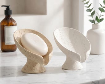 Set of 2 Travertine Lotus Leaf Soap Dish, Minimalist Soap Holder for Bathroom Sink, Soap Saver Tray, Spa Gift for Her, Housewarming Gift