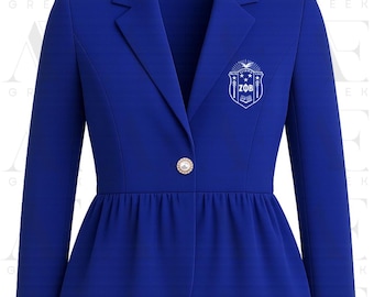 Blazer blu peplum Zeta Phi Beta / Giacca con stemma ricamato della confraternita