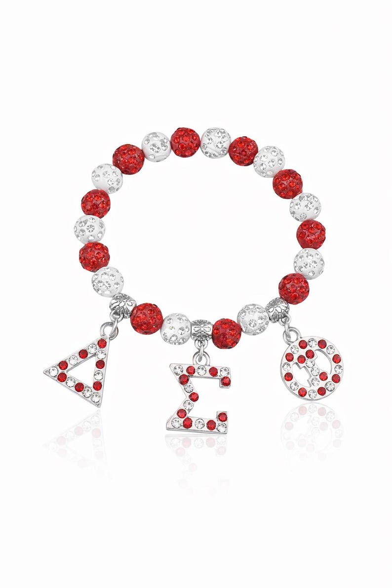 Delta Rhinestone Delta Sigma Theta Rhinestone Charm Bracelet | Red Crystal Beaded Greek ...