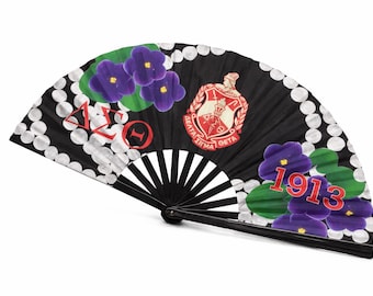 Delta Sigma Theta opvouwbare grote ventilator | ΔΣΘ 1913-afdruk studentenvereniging embleem