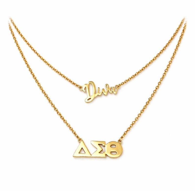 Delta Sigma Theta Double Pendant Necklace | Gold Tone Sorority Jewelry ...