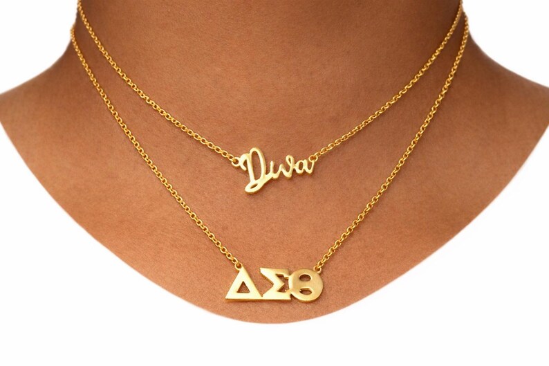 Delta Sigma Theta Double Pendant Necklace | Gold Tone Sorority Jewelry ...