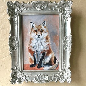 Fox Painting - Original Acrylic Painting 4 x 6 inches - Red Fox with Terra Cotta Orange Background - Small Gallery Wall Fox Decor Gift