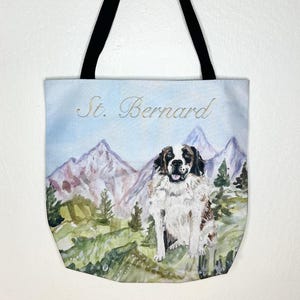 Saint Bernard Dog Tote Bag - Print Design Based on Original Paintings - St. Bernard Dog Canvas Bag