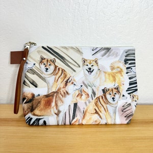 Shiba Inu Dog Print Zipper Pouch: Abstract Art Canvas Clutch