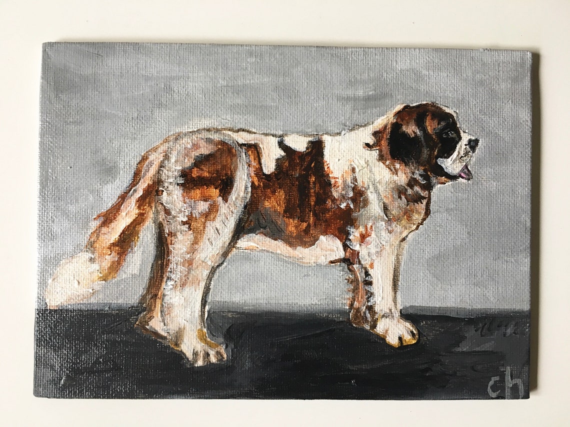 Saint Bernard Art Original Acrylic Painting 5x7 Inches St Etsy