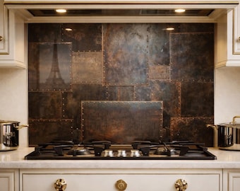 Luxe metalen glazen achterwand – wandpaneel industriële keuken, hittebestendig fornuisdecor