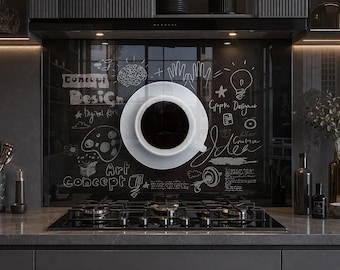 Protector contra salpicaduras de vidrio para café, decoración de cocina burdeos y negra, protector contra salpicaduras de estufa de vidrio templado, arte de pared resistente al calor