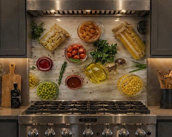 Spice Glass Backsplash Panel – Modern Kitchen Wall Art, Heat Resistant Stove Decor, Luxury Kitchen Upgrade, Food Theme Kitchen Decor