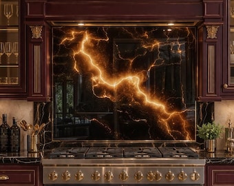 Protector contra salpicaduras de vidrio dorado de lujo – Panel de estufa templado, resistente al calor, decoración de cocina estilo palacio