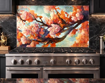 Crédence de cuisine en verre trempé, panneau de cuisinière [Design], crédence résistante à la chaleur, décoration murale de cuisine moderne, oeuvre d'art de luxe pour la cuisine