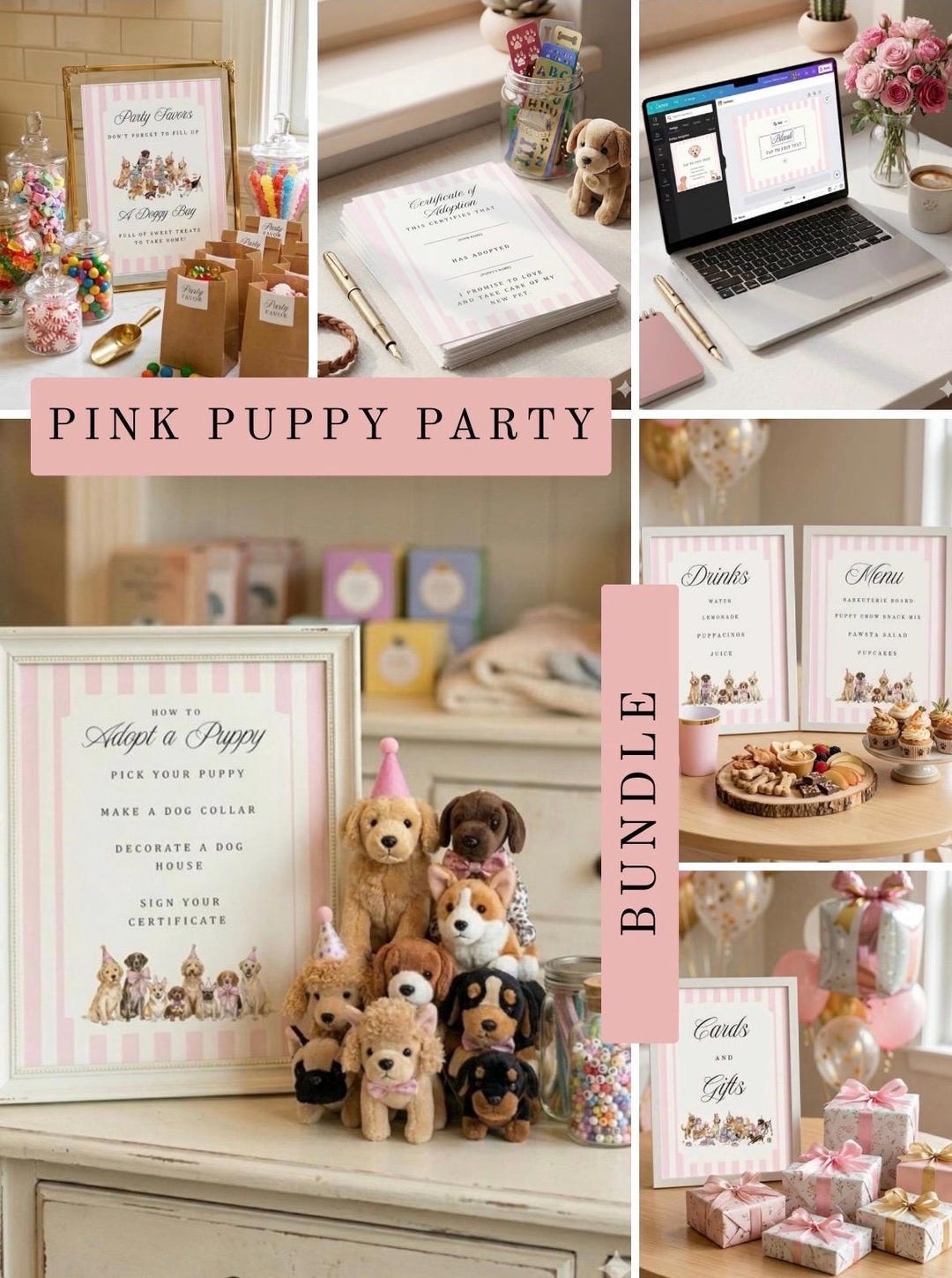 Girl Pink Puppy Party Birthday Decor Bundle | Adopt a Puppy Sign, Puppy ...