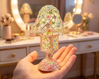 Vintage Lamp Shaped Jewelry Box,Enamel Floral Trinket Box,Fairy Tale Style Keepsake Box,Unique Ring Holder,Gift for Her,Collectible Ornament
