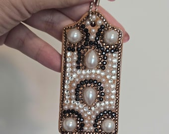 The Starlight Symphony - Large Brown PU Leather Hangtag with Glittering Rhinestones