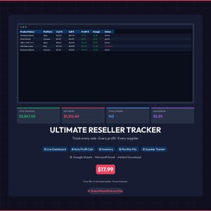 eBay Amazon Etsy Reseller Tracker Spreadsheet: Sales Log, Profit, Inventory Management (Google Sheets)