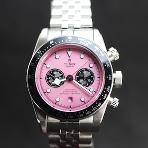 Automatic Tudor Chronograph Men's Watch In Pink Dial With Date Indicator.