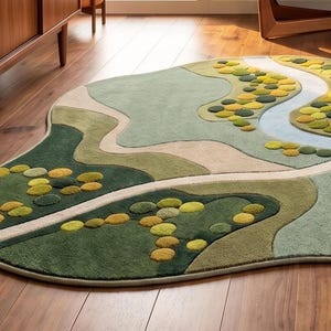 Close-up perspective of the tactile sculpted wool fibers on a children's landscape carpet, emphasizing supreme durability and softness.