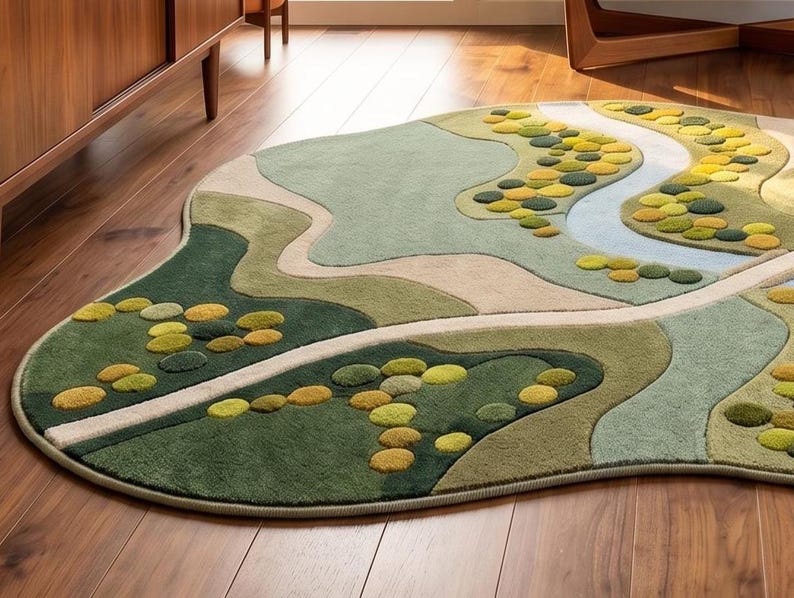 Close-up perspective of the tactile sculpted wool fibers on a children's landscape carpet, emphasizing supreme durability and softness.