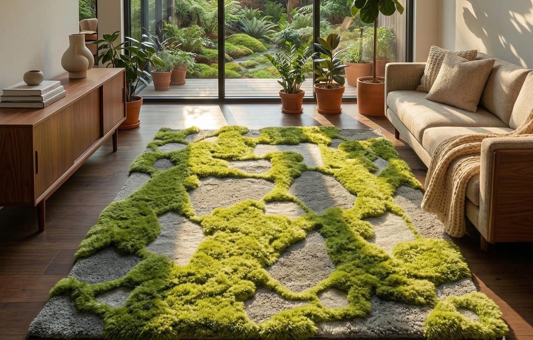 3D Moss Rug Forest Floor Carpet Nature Inspired Area Rug Hand Tufted ...