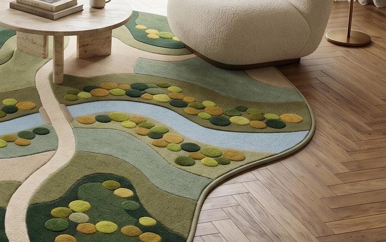Detail of a premium hand-tufted wool nursery rug highlighting the ultra-plush dense pile and crisp 3D hand-carving of nature elements.